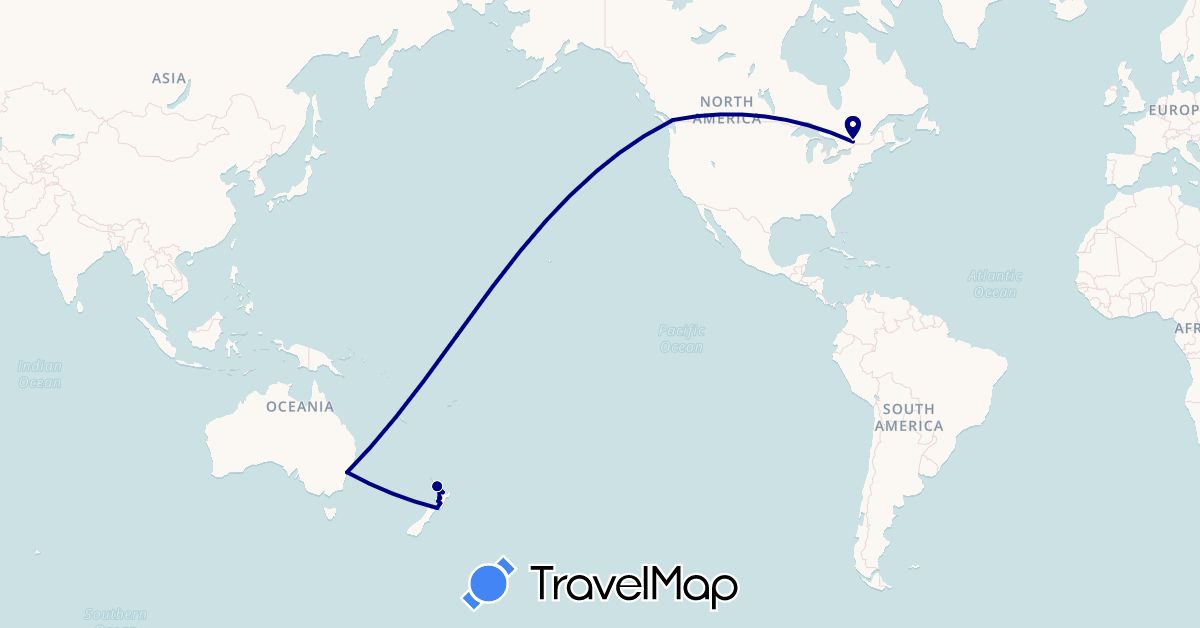 TravelMap itinerary: driving in Australia, Canada, New Zealand (North America, Oceania)